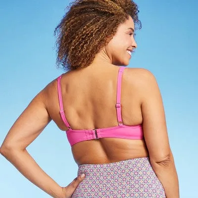 New - Lands' End Women's UPF 50 Geo Print Underwire Twist-Front Bikini Top - Pink/Orange 4