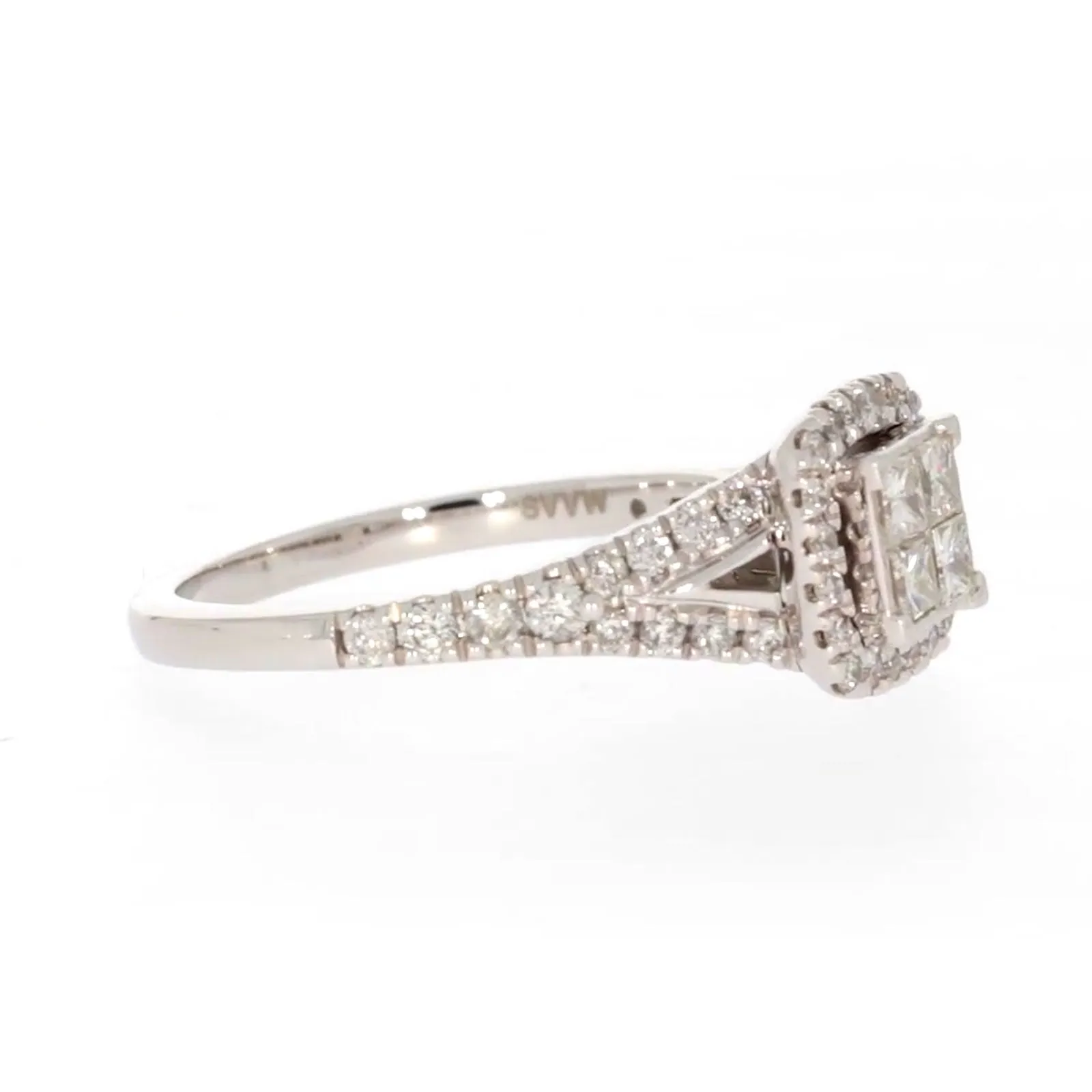 New York 14ct White Gold Princess & Round Brilliant Cut 0.85 Carat tw of Diamonds Ring