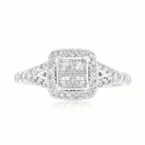 New York 14ct White Gold Princess & Round Brilliant Cut 0.85 Carat tw of Diamonds Ring