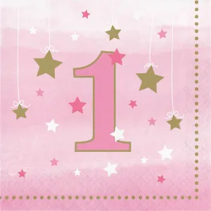 One Little Star Girl - 1st Birthday Luncheon Napkins (16ct)