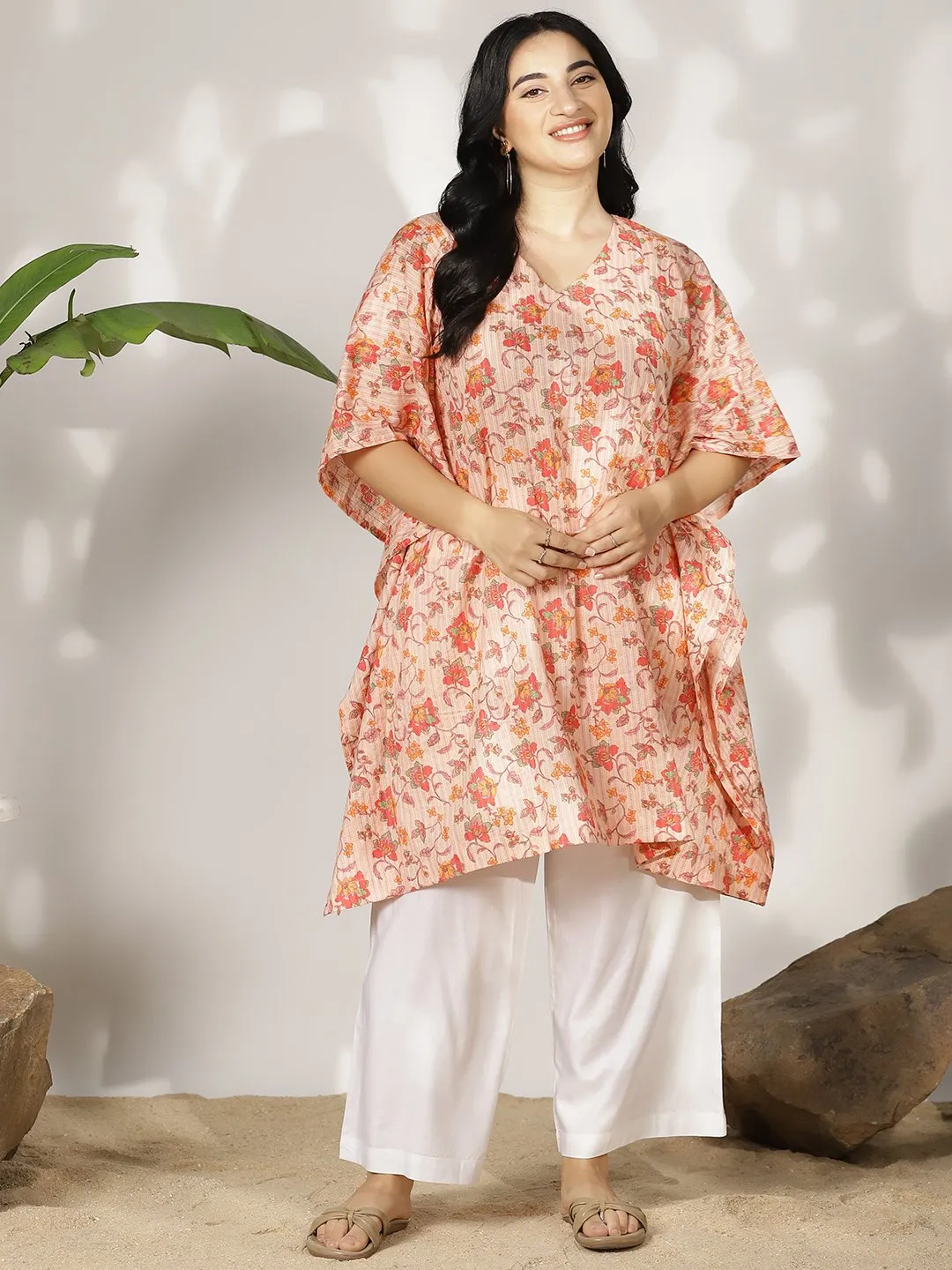 PeachFloral Cotton Kaftan