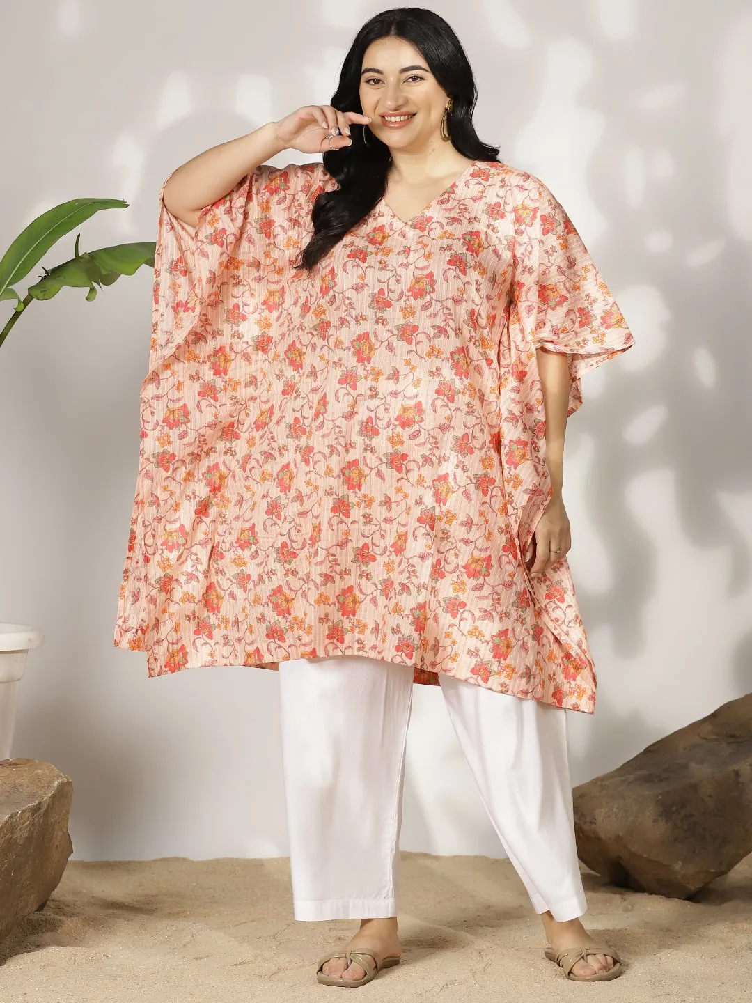 PeachFloral Cotton Kaftan