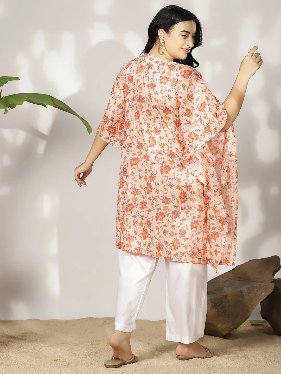 PeachFloral Cotton Kaftan