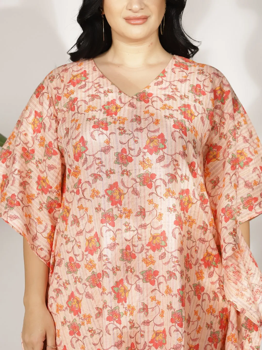 PeachFloral Cotton Kaftan