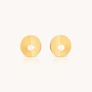 Pilea With Pearl Gold Stud Earrings W.