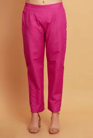 Pink Woven Check Straight  Cotton Pants