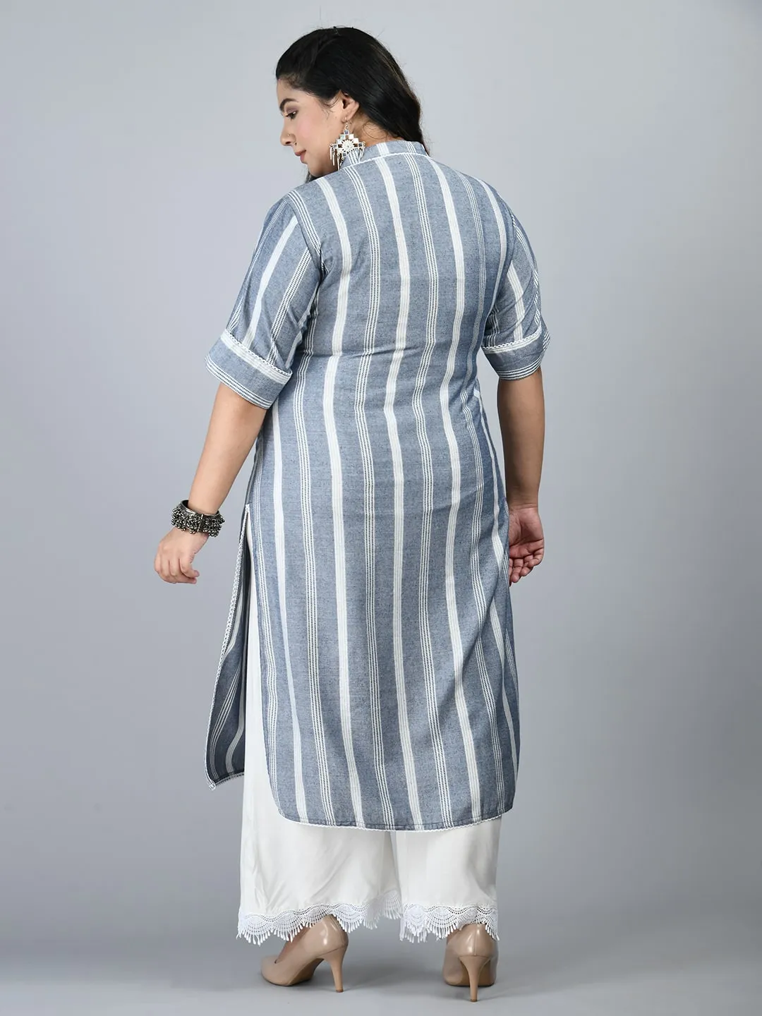 Plus Size Plus Size Striped Grey Kurta