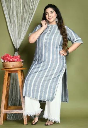 Plus Size Plus Size Striped Grey Kurta