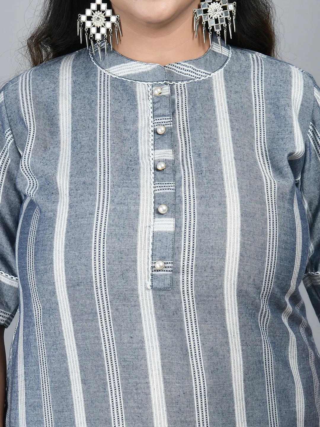 Plus Size Plus Size Striped Grey Kurta