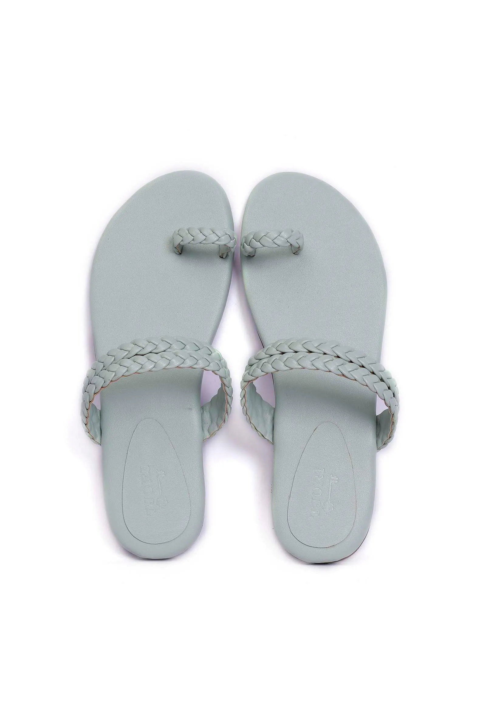 Powdered Blue Knotted Cruelty Free Leather Sandals