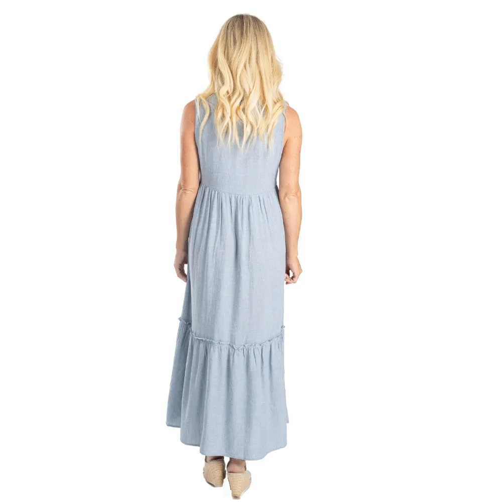 Ruffle Chambray Tiered Sun Dress