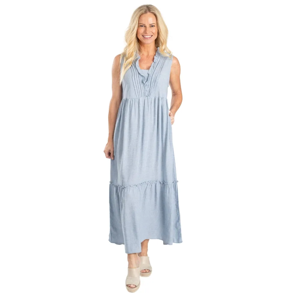 Ruffle Chambray Tiered Sun Dress