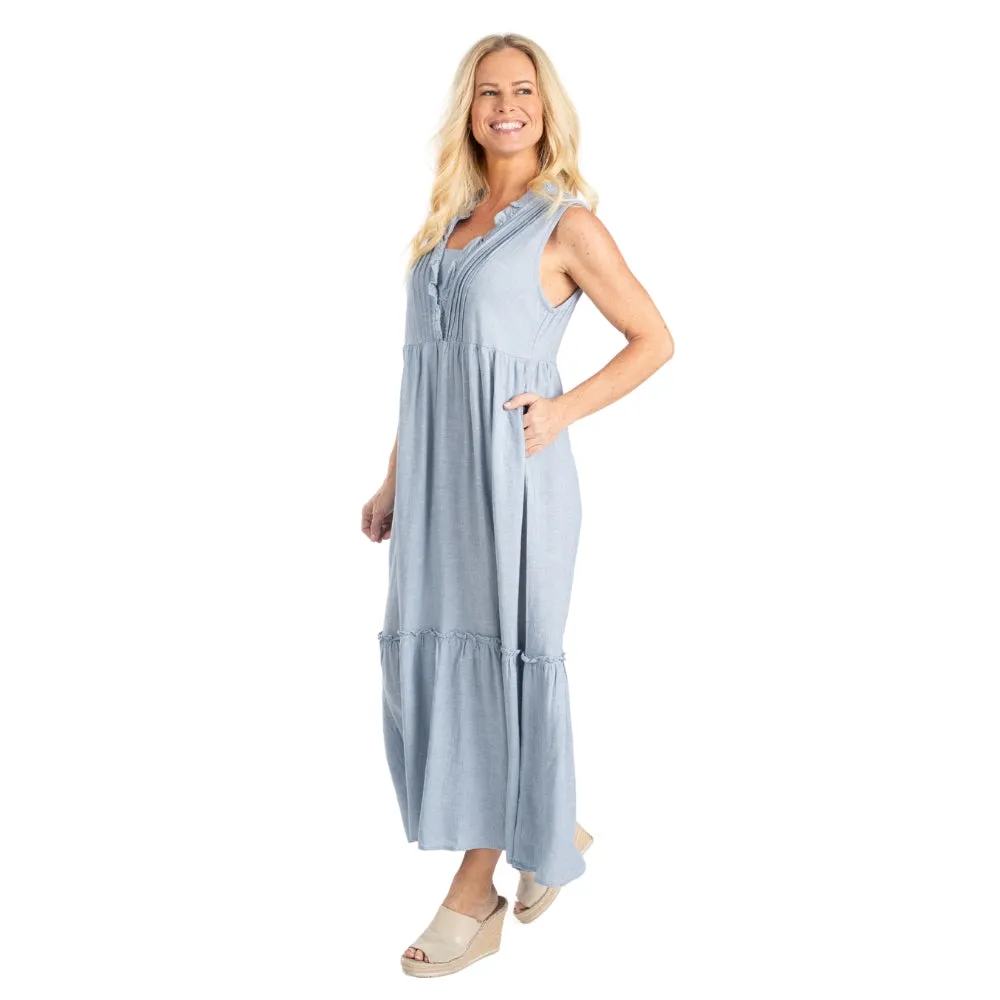 Ruffle Chambray Tiered Sun Dress