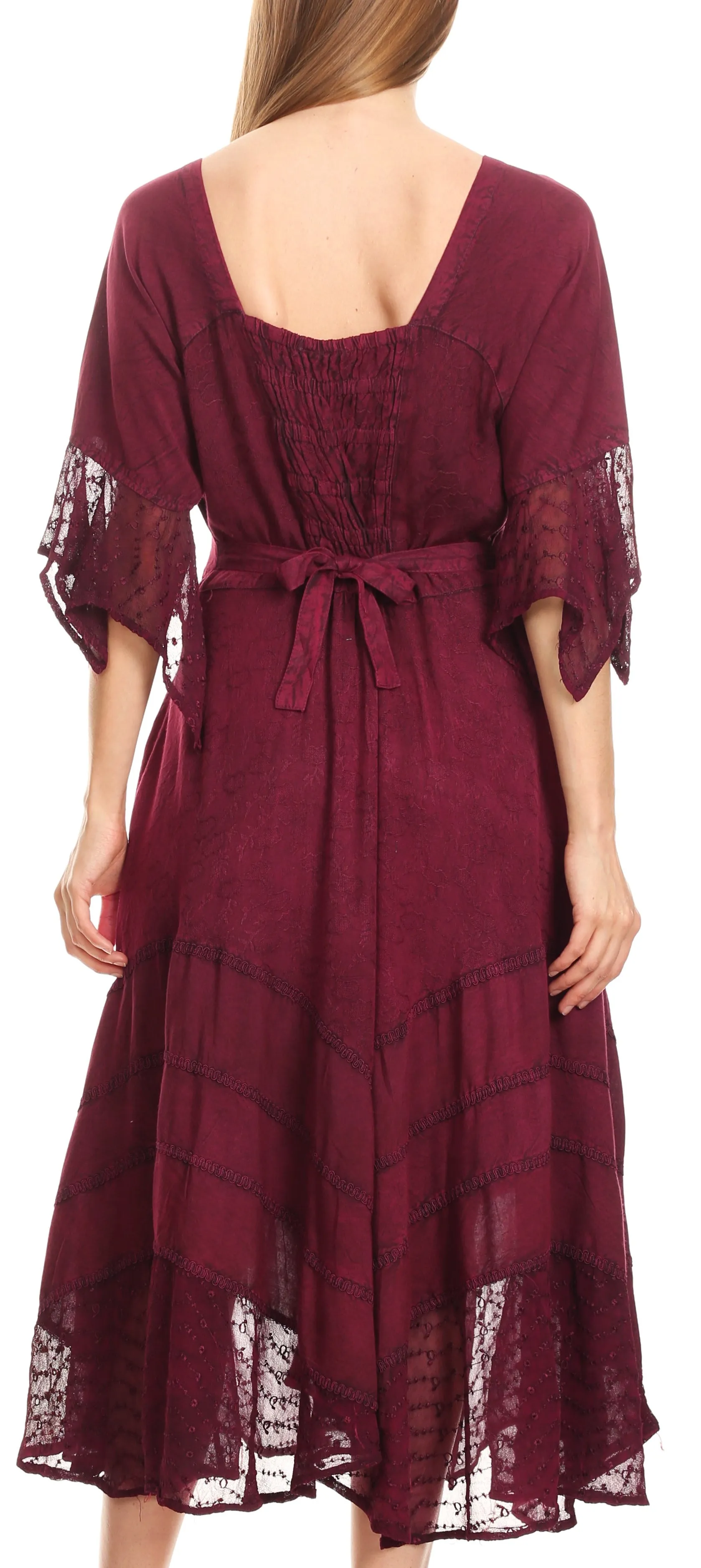 Sakkas Bexley Scoop Neck Bell Sleeve Bohemian Gypsy Embroidered Corset Dress