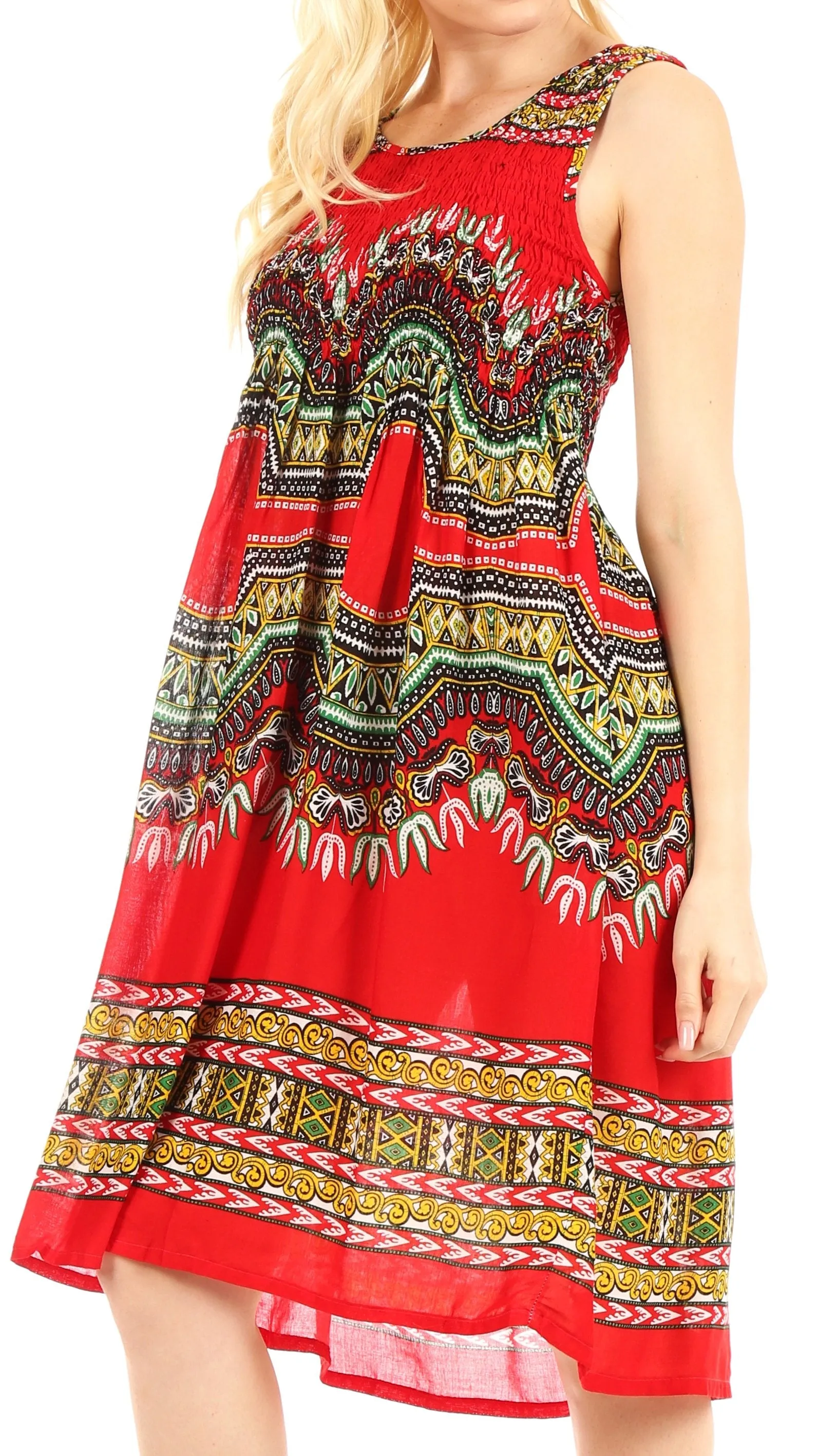 Sakkas Darcia Women's Casual Summer Cocktail Elastic Stretchy Dashiki Print Dress