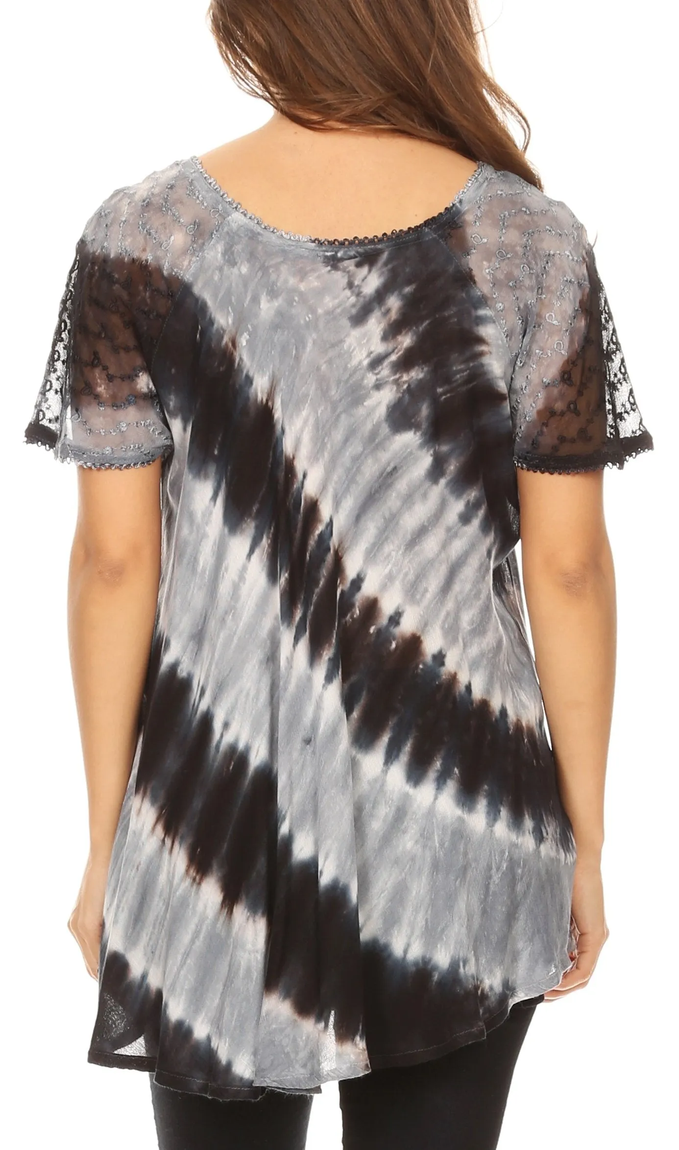 Sakkas Flavia Womens Everyday Blouse Top with Tie-dye & Block Print Light and Soft