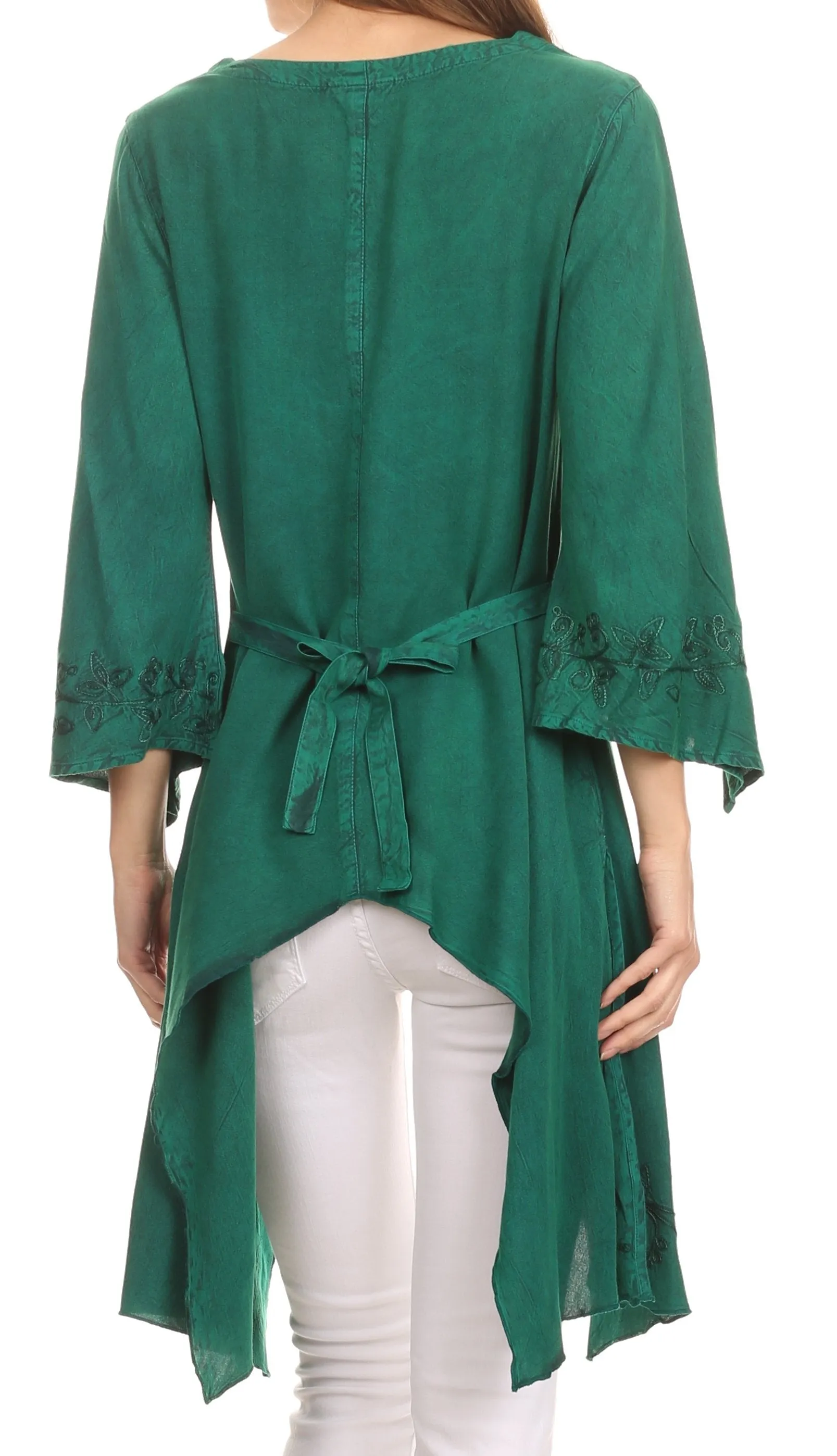 Sakkas Gella Button Down Blouse Top With Bell Sleeves And Handkerchief Sides