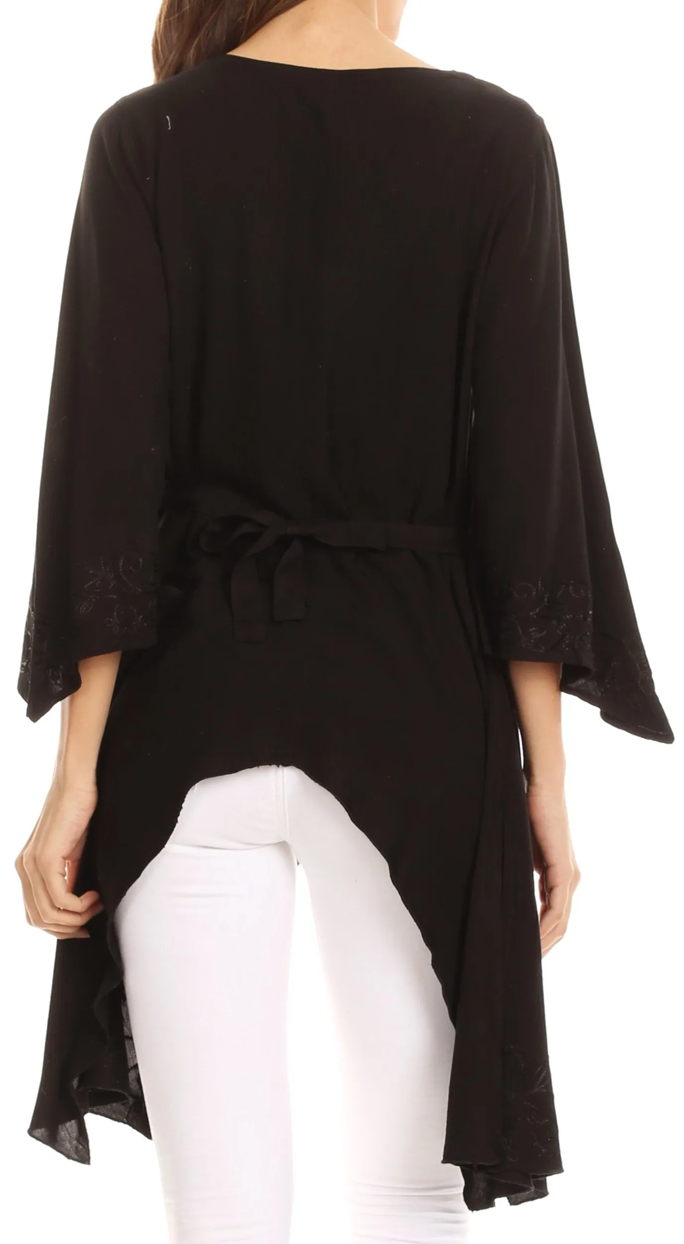 Sakkas Gella Button Down Blouse Top With Bell Sleeves And Handkerchief Sides