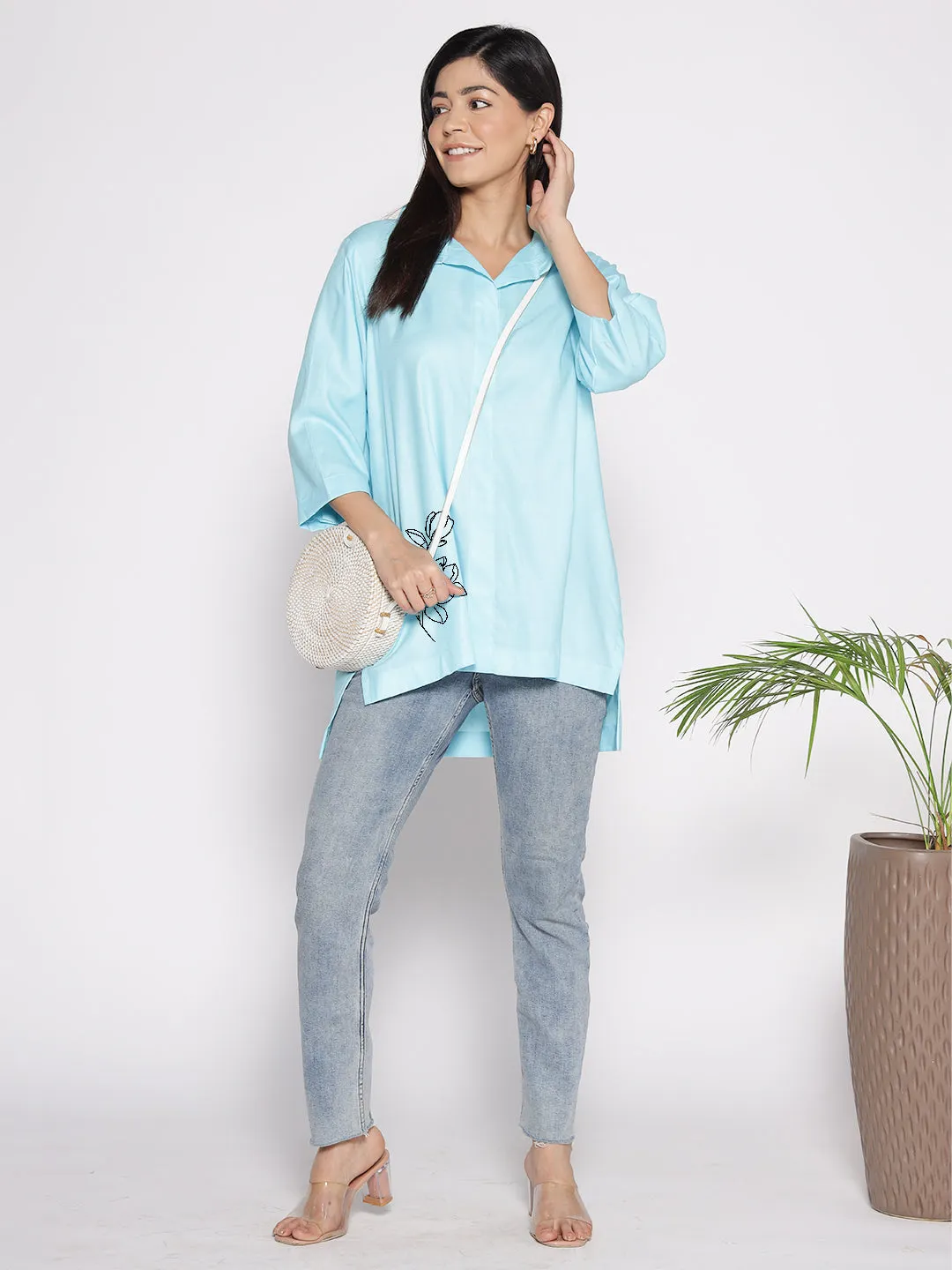 Skyblue Rayon ShirtTop - Kamelya