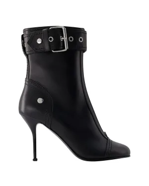 Stylish Leather High-Heeled Ankle Boots