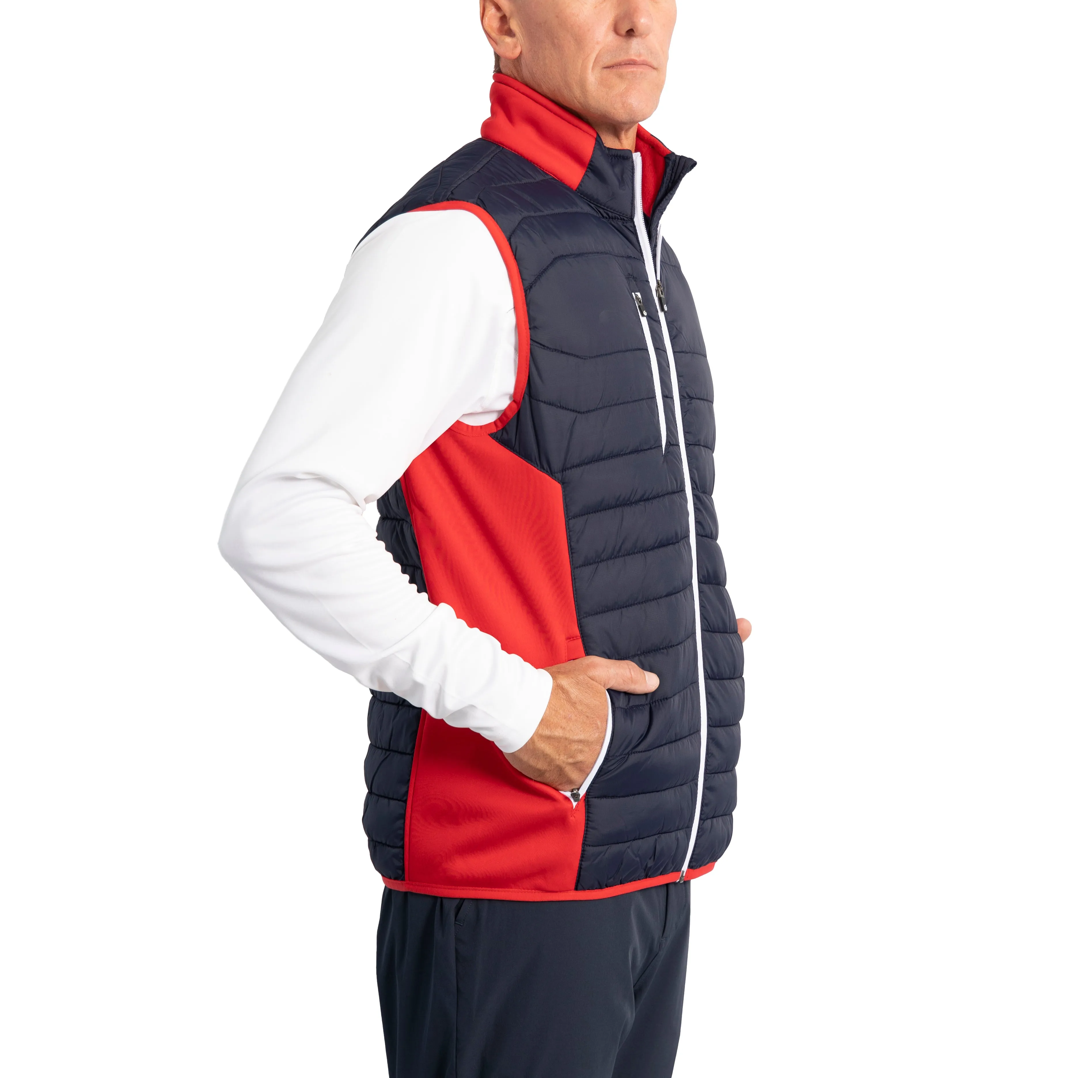 Sunderland Anton Padded Stretch Panel Performance Golf Gilet - Navy/ Red