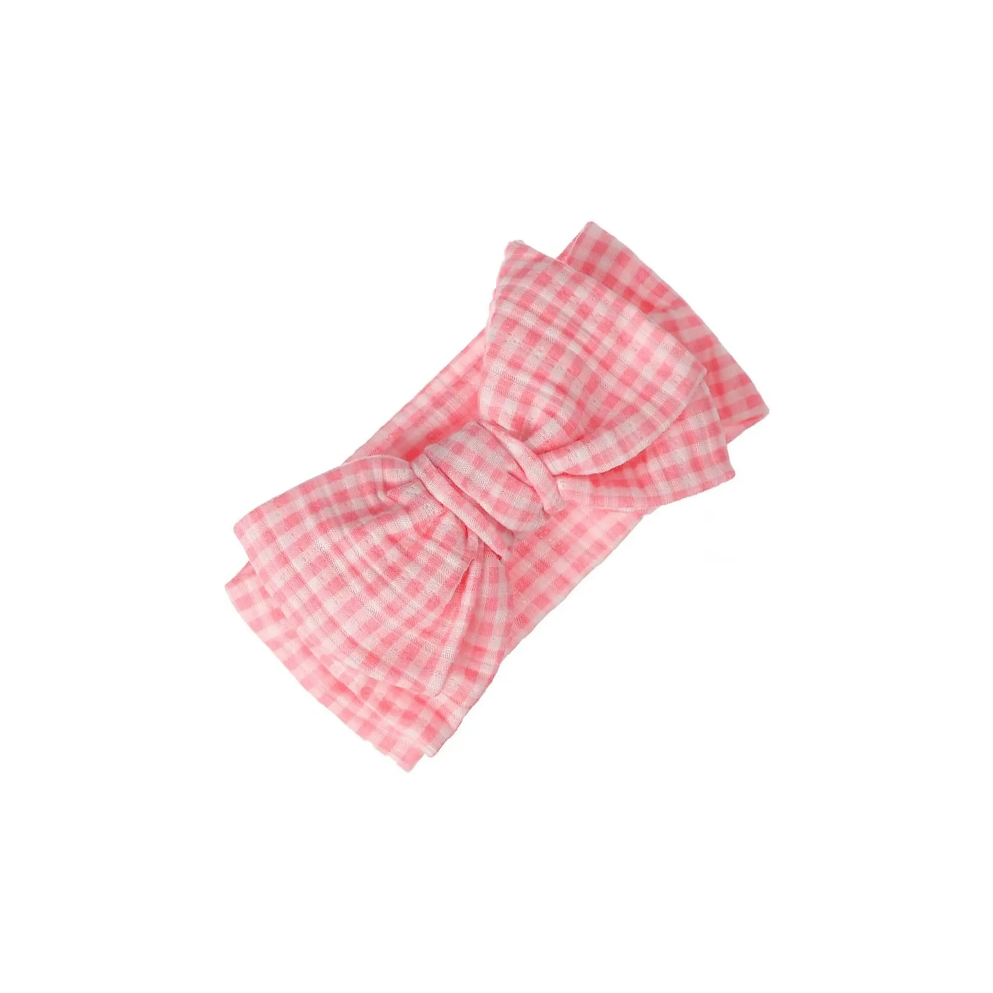 Sweet Eyelet Baby Headband in Gingham Pink