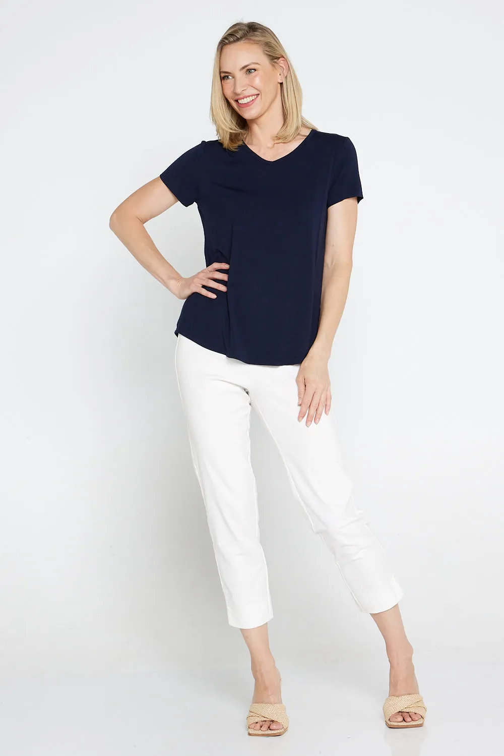 Tori Stretch Cotton Capri - White