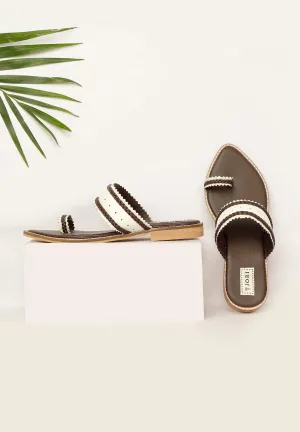 White & Brown Cruelty-Free Leather Sandals