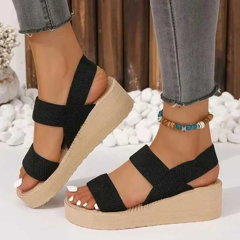 Women's fashion trend anti-slip wear-resistant pure black belt soft soled high-heeled sandals shoes for women