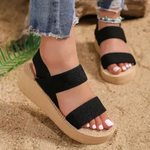 Women's fashion trend anti-slip wear-resistant pure black belt soft soled high-heeled sandals shoes for women